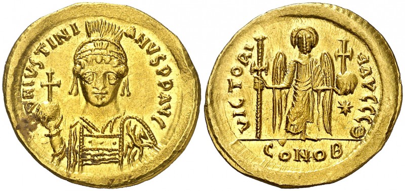Justiniano I (527-565). Constantinopla. Sólido. (Ratto 446 var) (S. 139). 4,38 g...