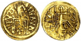 A nombre de Justino II. Sin ceca. Triente. (Tomasini 519 var). 1,29 g. MBC.