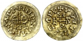 Egica y Witiza (694-702). Emerita (Mérida). Triente. (CNV. 580.5) (R.Pliego 753o). 1,46 g. Grietas. MBC+.