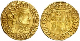 Ferran II (1479-1516). Barcelona. Principat. (Cru.V.S. 1129) (Cru.C.G. 3060). 3,44 g. Algo alabeada. Muy escasa. MBC+.