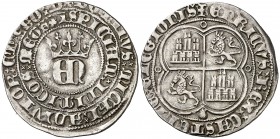 Enrique II (1368-1379). Coruña. Real. (AB. 404). 3,50 g. Algo descentrada. Buen ejemplar. Ex Áureo 02/07/2003, nº 230. Rara. MBC+.