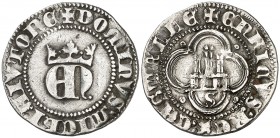 Enrique II (1368-1379). Sevilla. Medio real. (AB. 410). 1,63 g. Rayitas. Ex M. Sisó 14/03/1989, nº 127. MBC-.