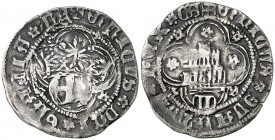 Enrique IV (1454-1474). Segovia. Medio real. (AB. 698.2). 1,49 g. Q y V del reverso al revés. Gráfilas lobulares. Ex Áureo 28/04/1999, nº 2309. Rara. ...