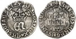 Enrique IV (1454-1474). Toledo. Medio real. (AB. 702.1 var). 1,67 g. Gráfila circular en anverso y de seis lóbulos en reverso. Pequeña grieta. Ex Áure...