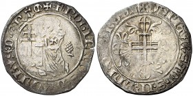 Maestros de la Orden Hospitalaria. Roger dels Pins (1355-1365), Catalán. Rodes. Guillat. (Cru.CO. 1). 3,35 g. Ligera grieta. Escasa. MBC.