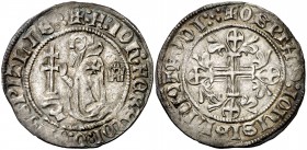 Maestros de la Orden Hospitalaria. Juan Fernández de Heredia (1376-1396), Aragonés. Rodes. Guillat. (Cru.CO. 6). 3,91 g. Preciosa pátina. Bella. Muy r...