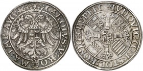 1546. Alemania. Carlos I. Stolberg-Konigstein-Rochefort.Nördlingen. 1 taler. (Dav. 9866) (Kr. 11). 28,77 g. A nombre de Luis II (1544-1574). Atractiva...