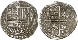 s/d (antes de 1588). Felipe II. Sevilla. . 1 real. (AC. 260). 3,33 g. Rara, sólo conocemos otro ejemplar, el de la Colección Trastámara. MBC.