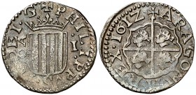 1612. Felipe III. Zaragoza. 1 real. (AC. 577) (Cru.C.G. 4405b). 3,27 g. Muy buen ejemplar. Ex Áureo 16/04/1996, nº 333. Ex Áureo & Calicó 31/05/2018, ...