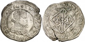 1610. Felipe III. Messina. DC. 1 escudo. (Vti. 152) (MIR. 343/1). 31,37 g. Ordinal del rey IIIII por doble acuñación. Grieta, pero ejemplar muy atract...