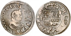 1661. Felipe IV. Trujillo. F. 16 maravedís. (AC. 501). 4,82 g. Sin gráfila interior. Muy rara. MBC.