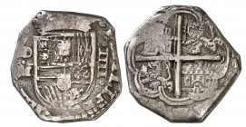 (1627-1635) Felipe IV. (Madrid). M. 4 reales. (AC. 1019). 13,61 g. Ceca horizontal. Fecha no visible. La sigla del ensayador rectificada sobre otra M....