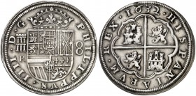 1632. Felipe IV. Segovia. R. 8 reales. (AC. 1601). 26,95 g. Mínimas hojitas. Rara. MBC+.