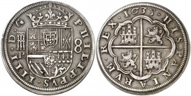 1635. Felipe IV. Segovia. R. 8 reales. (AC. 1606). 26,62 g. Mínimas hojitas. Rara. MBC+.