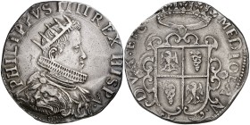 1622. Felipe IV. Milán. 1 ducatón. (Vti. 19) (MIR. 361/1) (Crippa 8/A var). 31,88 g. Sin ángel en el pecho. Busto pequeño. Atractiva. Ex Colección Isa...