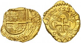 1621. Felipe IV. MD (Madrid). V. 1 escudo. (AC. 1730) (Tauler falta). 3,36 g. Cecas y ensayadores parcialmente visibles. Fecha perfecta. Cospel irregu...