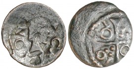 1641. Guerra dels Segadors. Agramunt. 1 diner. (AC. 7) (Cru.C.G. 4506d). 0,77 g. Busto de Luis XIII. Rara. MBC-.