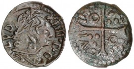 1643. Guerra dels Segadors. Barcelona. 1 diner. (AC. 28). 0,61 g. Busto de Luis XIII. A nombre de Luis XIV. Escasa así. MBC+.