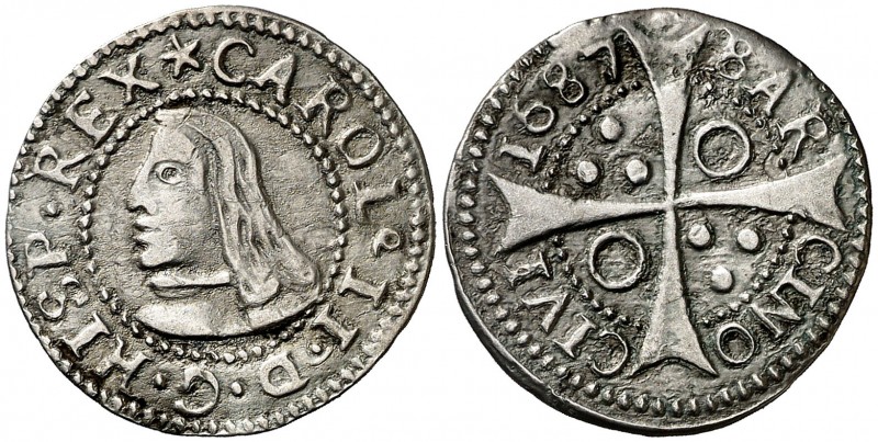 1687. Carlos II. Barcelona. 1 croat. (AC. 210). 1,91 g. Buen ejemplar. MBC+.