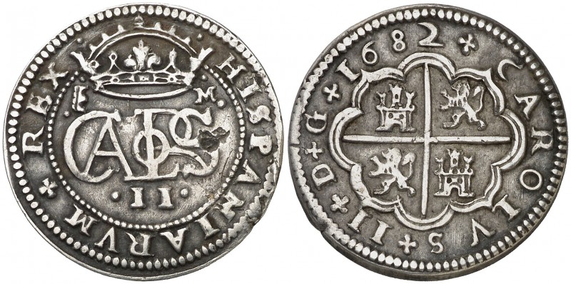 1682. Carlos II. Segovia. M. 2 reales. (AC. 442). 7,08 g. Hojita. MBC/MBC+.