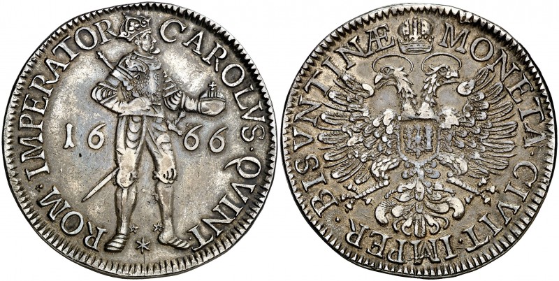 1666. Carlos II. Besançon. 1 taler/daeldre. (Vti. 638) (PA. 5422, var fecha) (Kr...