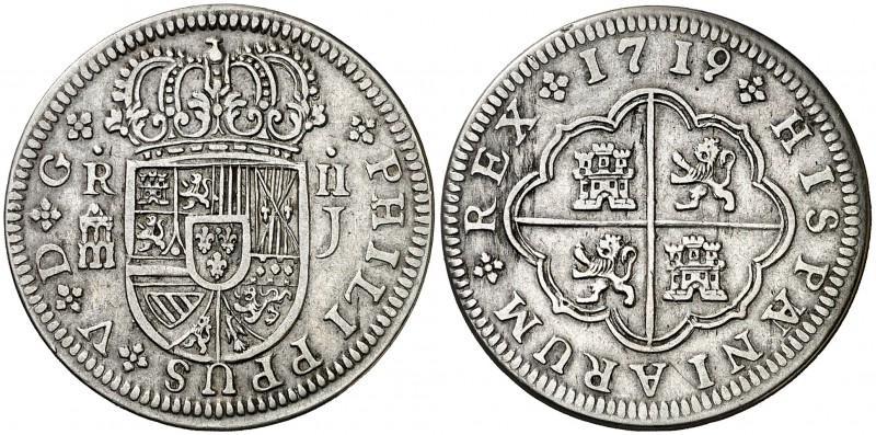 1719. Felipe V. Segovia. J. 2 reales. (AC. 949). 5,58 g. Buen ejemplar. Escasa. ...