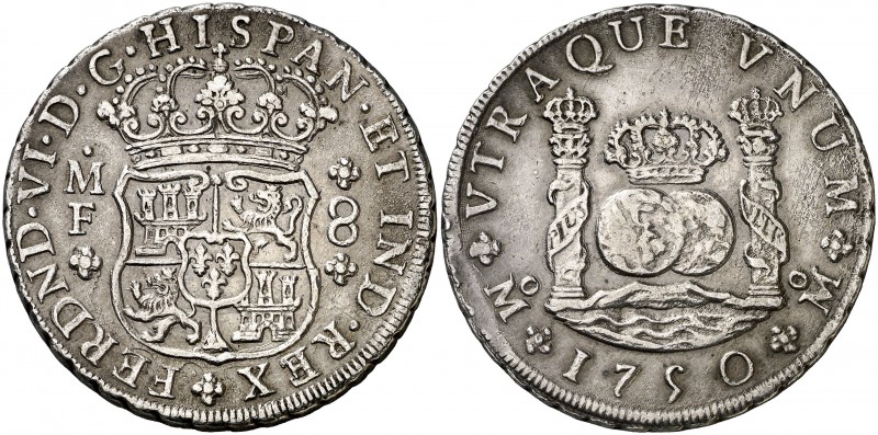 1750. Fernando VI. México. MF. 8 reales. (AC. 474). 26,86 g. Columnario. MBC+/MB...