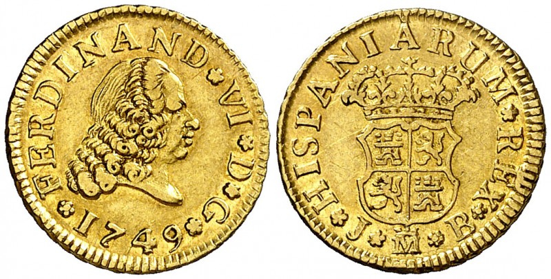 1749. Fernando VI. Madrid. JB. 1/2 escudo. (AC. 551). 1,77 g. Parte de brillo or...