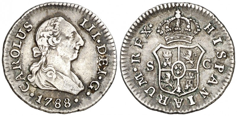 1788. Carlos III. Sevilla. C. 1/2 real. (AC. 318). 1,40 g. Único año de este ens...