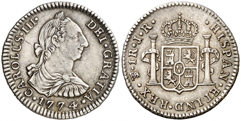 1774. Carlos III. Potosí. JR. 1 real. (AC. 472). 3,40 g. Buen ejemplar. MBC+.