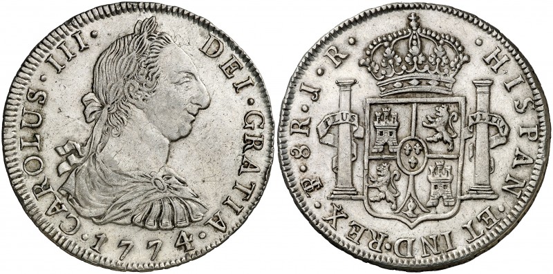 1774. Carlos III. Potosí. JR. 8 reales. (AC. 1170). 27 g. Leves rayitas y golpec...