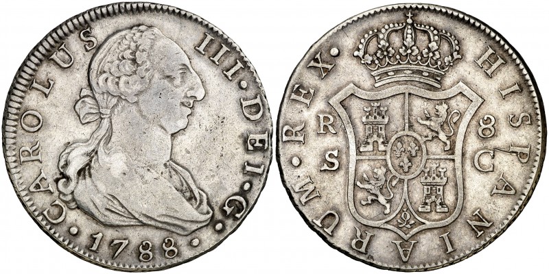 1788. Carlos III. Sevilla. C. 8 reales. (AC. 1239). 26,87 g. Único año de este e...