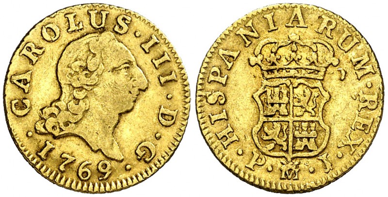 1769. Carlos III. Madrid. PJ. 1/2 escudo. (AC. 1253). 1,74 g. MBC/MBC+.