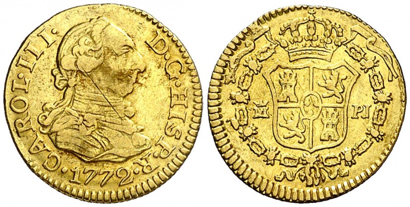 1772. Carlos III. Madrid. PJ. 1/2 escudo. (AC. 1256). 1,76 g. Rayita de acuñació...