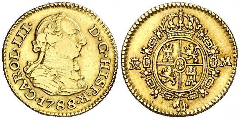 1788. Carlos III. Madrid. M. 1/2 escudo. (AC. 1286). 1,73 g. Único año de este e...