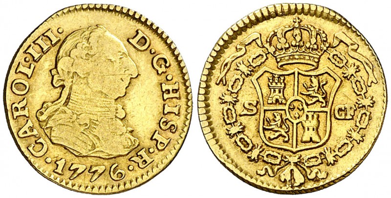 1776. Carlos III. Sevilla. CF. 1/2 escudo. (AC. 1306). 1,75 g. Escasa. MBC-/MBC.