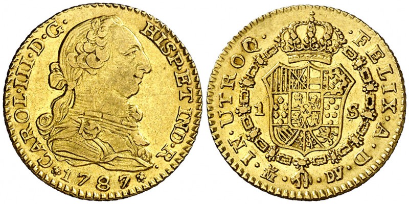 1787/6. Carlos III. Madrid. DV. 1 escudo. (AC. 1369). 3,38 g. Atractiva. Parte d...