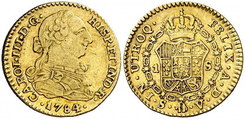 1784. Carlos III. Sevilla. V. 1 escudo. (AC. 1501). 3,36 g. Único año de este en...