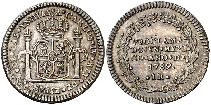 1789. Carlos IV. México. 1 real. (AC. 427). 3,40 g. Medalla de proclamación con ...