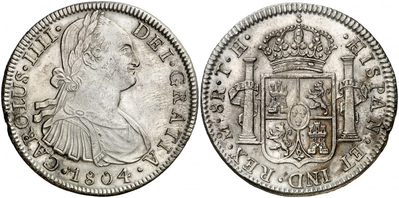 1804. Carlos IV. México. TH. 8 reales. (AC. 980). 26,87 g. Golpecitos. Plata lig...