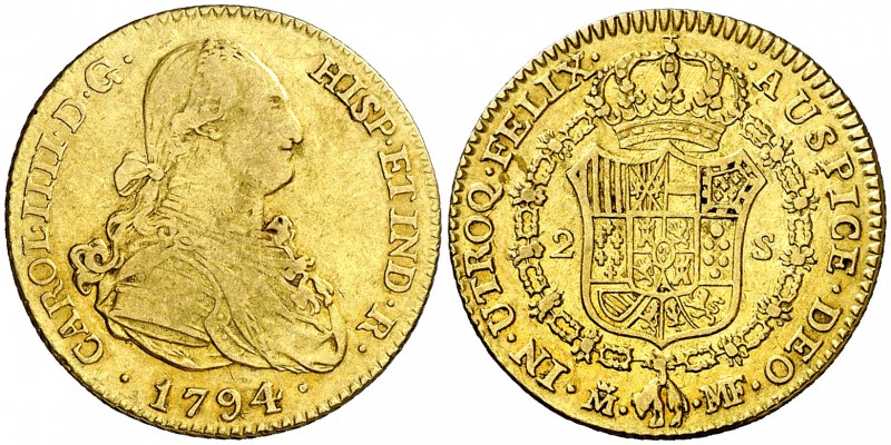 1794. Carlos IV. Madrid. MF. 2 escudos. (AC. 1282). 6,71 g. MBC-/MBC.