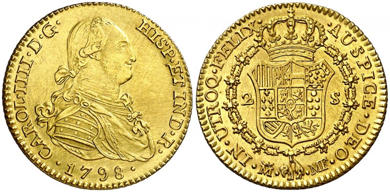 1798. Carlos IV. Madrid. MF. 2 escudos. (AC. 1290). 6,82 g. Rayitas. EBC-/EBC.