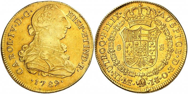 1789. Carlos IV. Lima. IJ. 8 escudos. (AC. 1588) (Cal.Onza 978). 27 g. Busto de ...