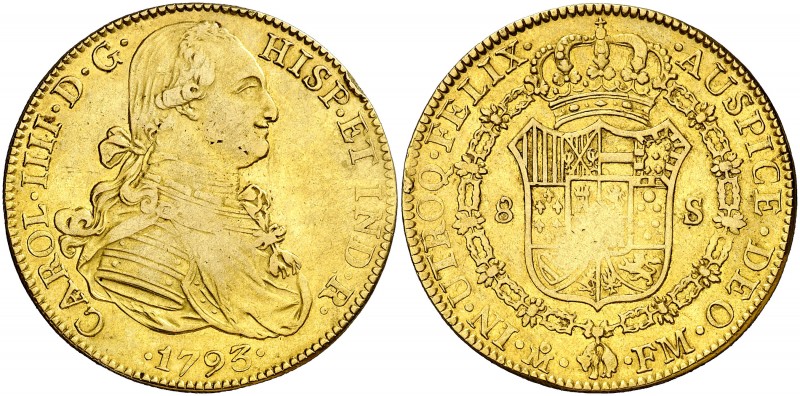 1793. Carlos IV. México. FM. 8 escudos. (AC. 1632) (Cal.Onza 1023). 26,97 g. Gol...