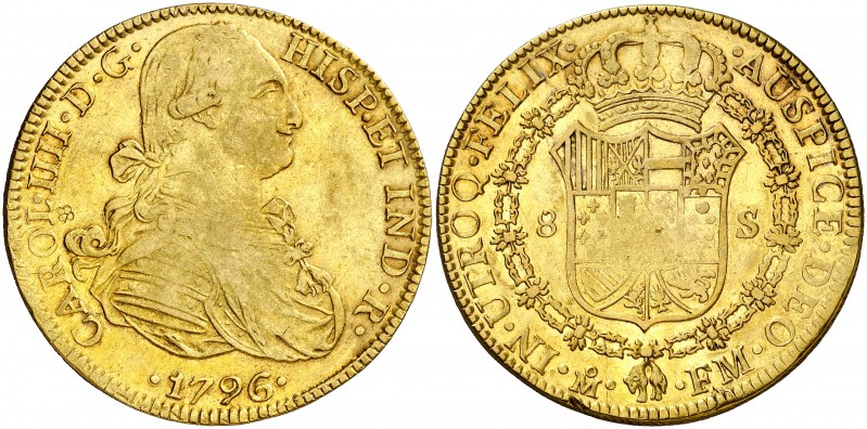 1796/5. Carlos IV. México. FM. 8 escudos. (AC. 1635) (Cal.Onza 1026). 26,93 g. A...