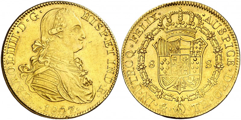 1807. Carlos IV. México. TH. 8 escudos. (AC. 1653) (Cal.Onza 1044). 27 g. MBC/MB...