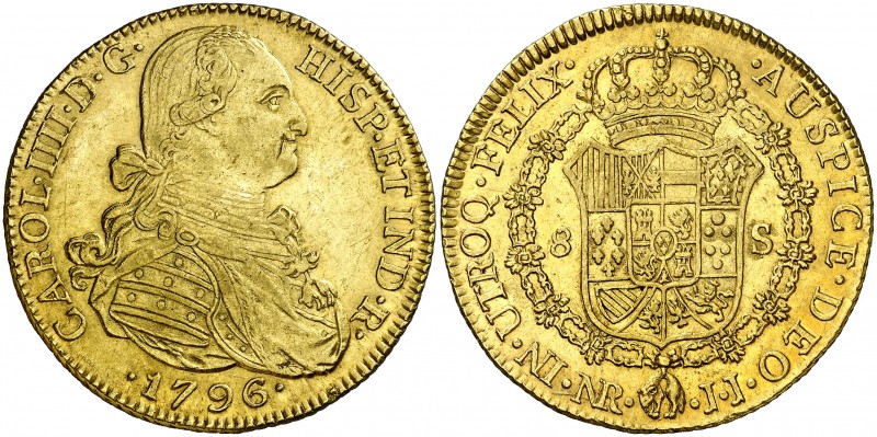 1796. Carlos IV. Santa Fe de Nuevo Reino. JJ. 8 escudos. (AC. 1729) (Cal.Onza 11...