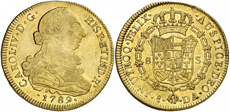 1789. Carlos IV. Santiago. DA. 8 escudos. (AC. 1751) (Cal.Onza 1151). 26,92 g. O...