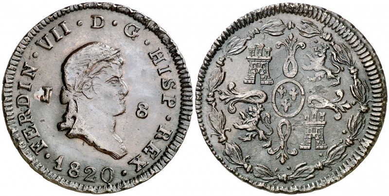 1820. Fernando VII. Jubia. 8 maravedís. (AC. 200). 9,96 g. Atractiva. EBC-.