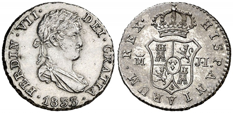 1833. Fernando VII. Madrid. JI. 1/2 real. (AC. 386). 1,49 g. Rara y más así. EBC...